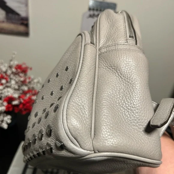 MICHAEL KORS Abbey Medium Grey Studded Pebbled Leather Backpack - Picture 9 of 16